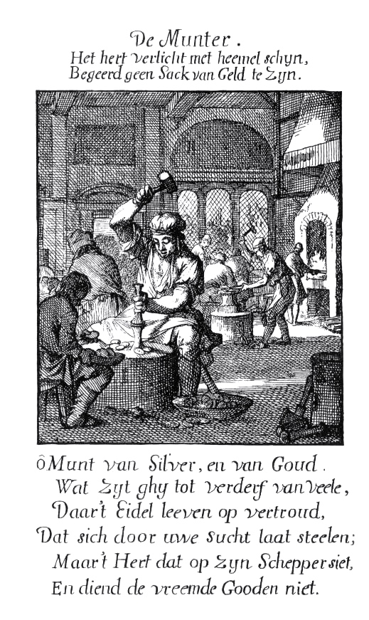 De munter. Prent uit Spiegel van 't menschelyk bedryf  van Jan en Caspar Luyken, (fotomechanische herdruk van uitgave 1767).