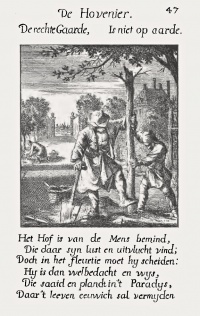 Maria van Nus' voorouders waren hoveniers. Prent uit Spiegel van 't menschelyk bedryf van Jan en Caspar Luyken, (fotomechanische herdruk van uitgave 1767).