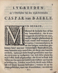 Lykreden op 't overleyden van den wydt-beroemden Caspar van Baerle, uitgesproken door Johannes Arnoldi Corvinus.