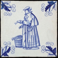 Tegeltje (ca. 1625 - 1650) met visverkoopster, een veelvoorkomend berioep bij de van der Lubbes.